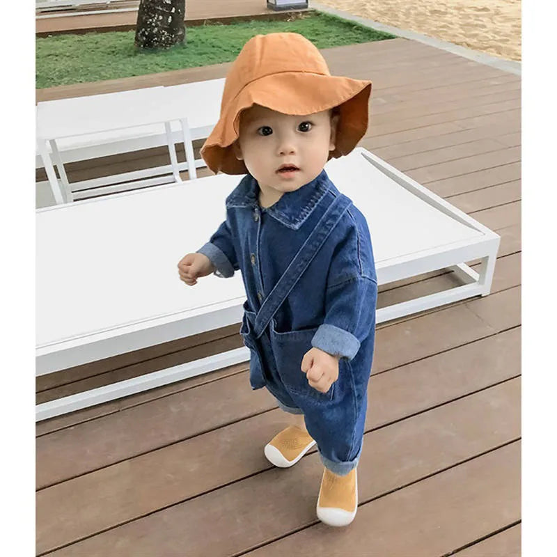 Baby Jumpsuits No Bag Spring And Autumn Japanese And Korean Version  Girls Romper Children'S Clothes Boy Romper Denim Clothes