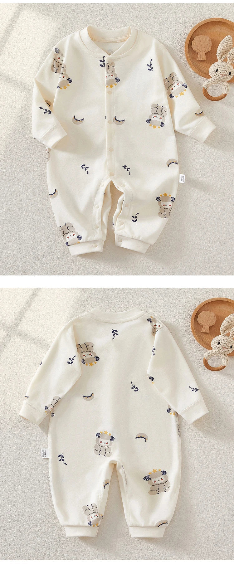 Rompers Pure Cotton Boneless Baby One-piece Full-print Long-sleeved Buttons Newborn 0-1 Year Old Baby Girls Boys Onesise Bottom