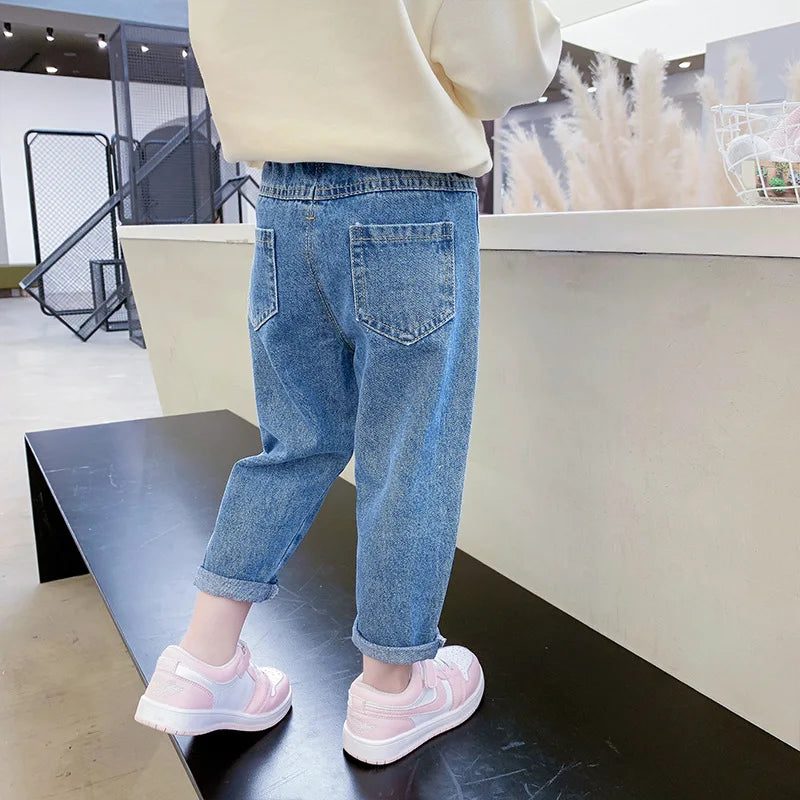 Girls Pants Spring Autumn Season 2024 Children's Pants Spring Dress Baby Jeans Children's Embroidered Elastic Pants